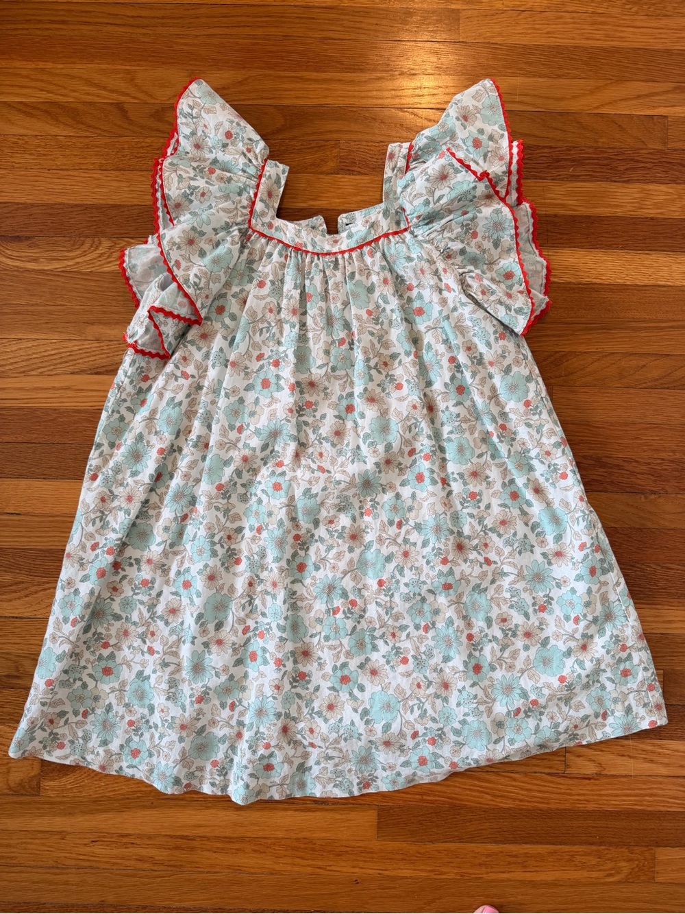 La Coqueta Girls Floral Ruffle Dress with red Trim